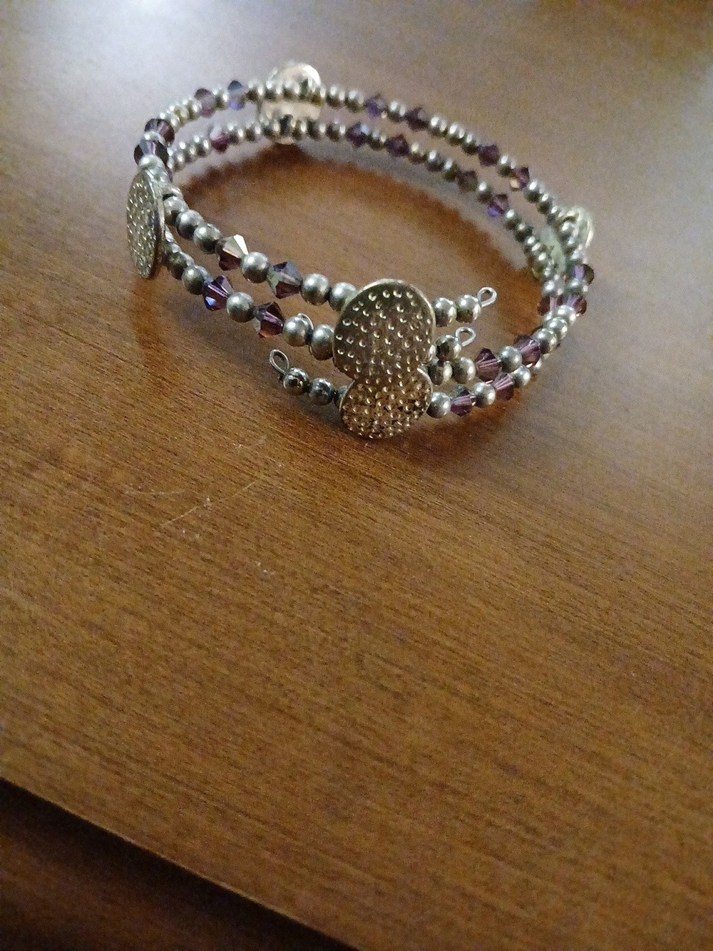 Silver Tone & Purple Bead Wrap Bracelet